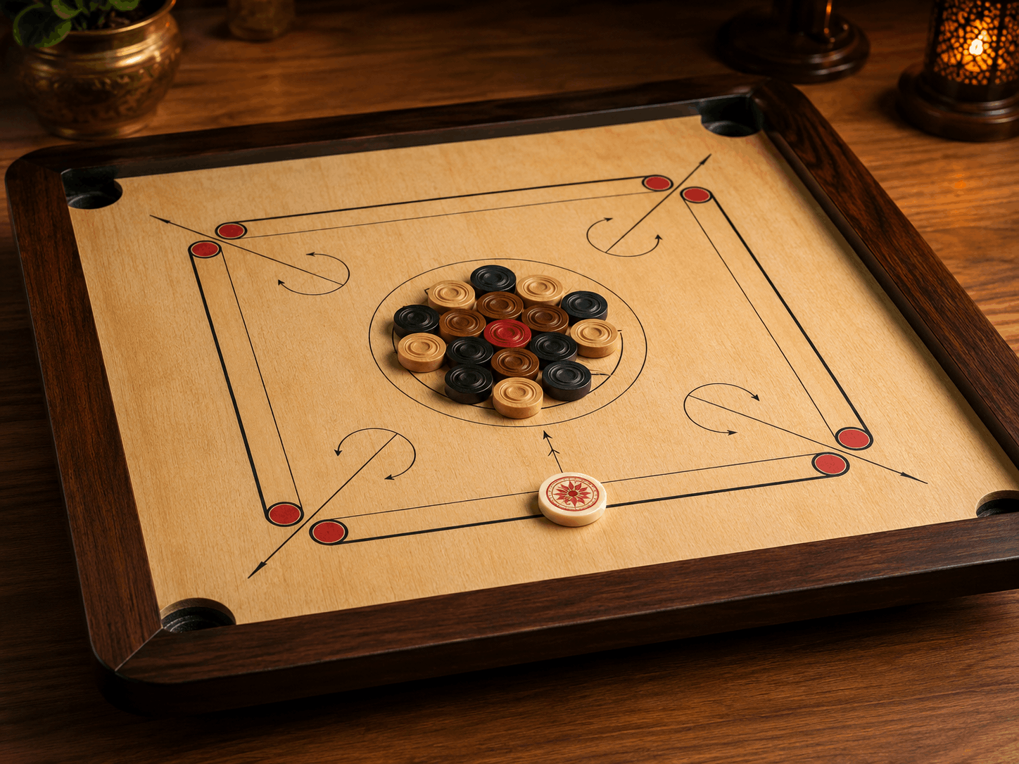 Traditional wooden carrom board